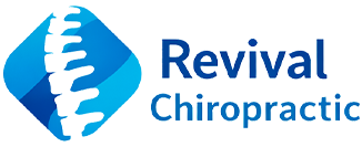 Blue geometric emblem containing an abstract spine illustration